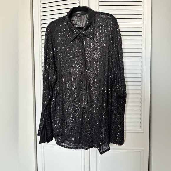Boohoo Sequin Deep Cuff Shirt - Picture 2 of 10